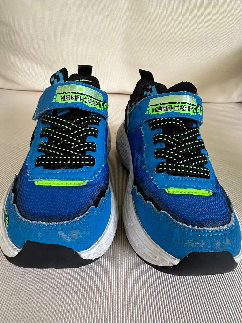 Skechers Mega Craft 4K Kids Blue and Neon Green Sneakers size 12 toddler